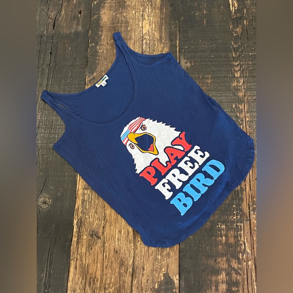 TIPSY ELVES Patriotic PLAY FREE BIRD Tank Top Women’s Size S 🇺🇸🦅❤️🤍💙💥🇺🇸